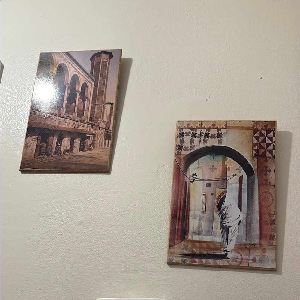 Brown and Cream Architectural Painting with Figure